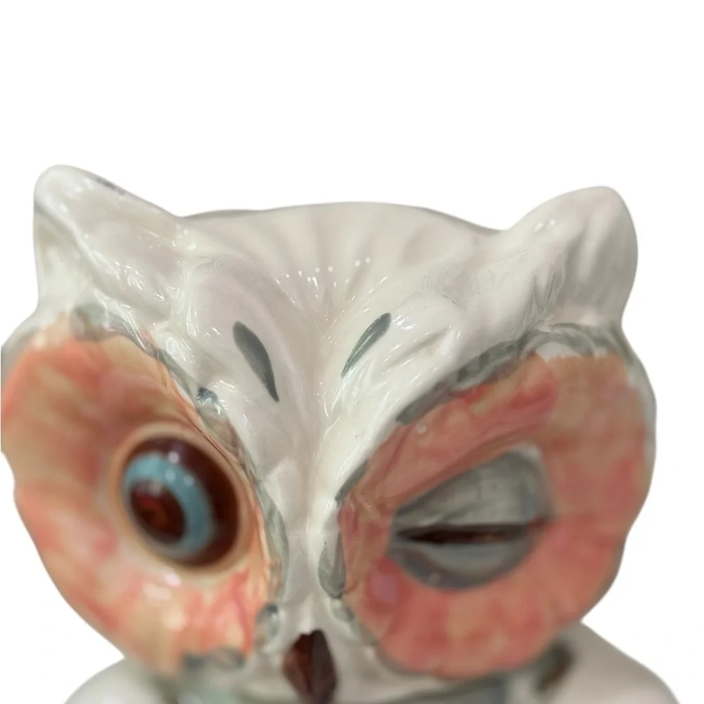 Shawnee Winking Eye Cookie Jar USA 1940 and Owl Salt pepper Whimsy Kitchen VTG
